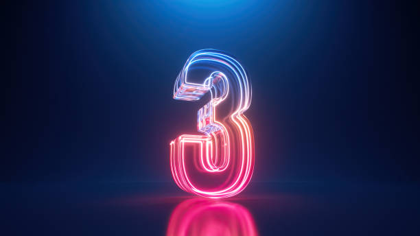 istock 3d rendering. Neon number three. Glowing colorful line inside the glass symbol 3 shape. Top chart 1489099896