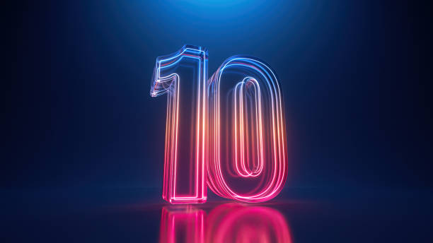 istock 3d rendering. Neon number nine. Glowing colorful line inside the glass symbol 9 shape. Top chart 1489100570