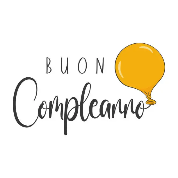 Vector illustration of Happy Birthday lettering in Italian (Buon Compleanno) with orange balloon