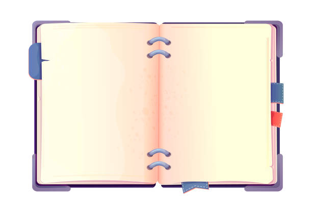 白い背景に日記、漫画風の上面図のノート。ブックマークとスパイラル、デイリープランナーで予約します。ベクターイラスト - secret diary点のイラスト素材／クリップアート素材／マンガ素材／アイコン素材