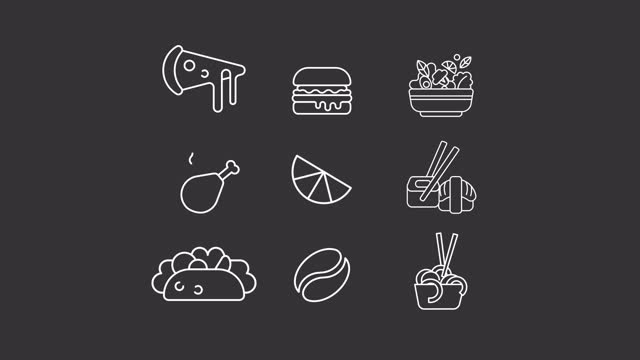 Animated fast food meal white icons