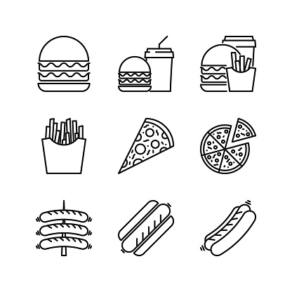 Editable Set Icon of Fast Food, Vector illustration isolated on white background. using for Presentation, website or mobile app