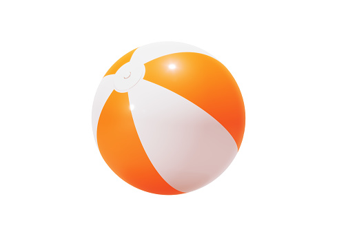 Orange and white colored beach ball on white background. Horizontal composition with clipping path and copy space.