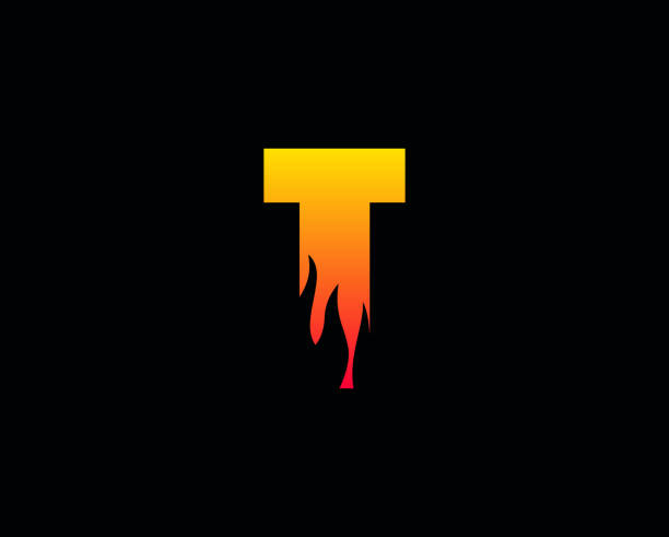 т-буква пламени дизайн логотипа огня - letter t fire flame typescript stock illustrations