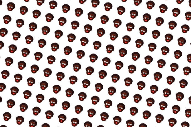 Creative pattern with the head of an african american on white backgroun, illustration