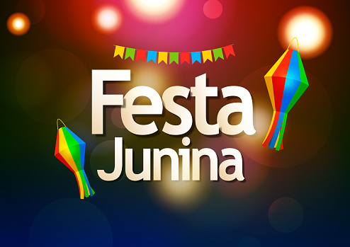 Celebrate the Festa junina in Brazil for the whole month of June with bunting decorations and paper lanterns on the sparkling light background