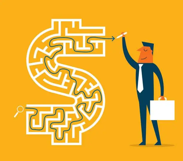 Vector illustration of Dollar Maze - Businessman