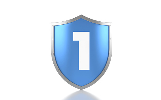 Blue Shield And Number 1 On White Background. Security Concept.