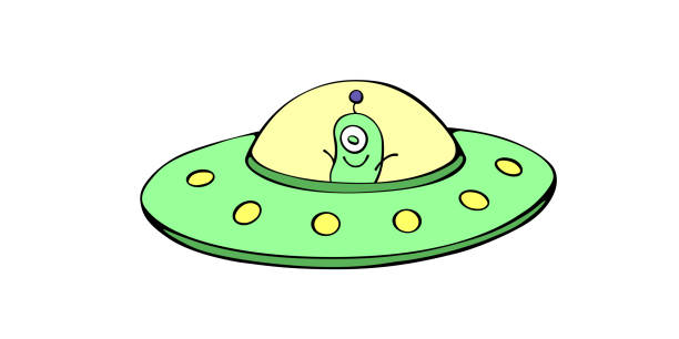 ilustrações de stock, clip art, desenhos animados e ícones de cartoon cute funny alien in flying saucer, ufo. simple color vector illustration, icon in flat doodle style. - alien monster green futuristic