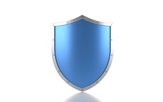 Empty Blue Shield On White Background. Security Concept.