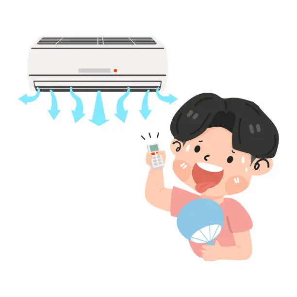 Vector illustration of A man turning off the air conditioner