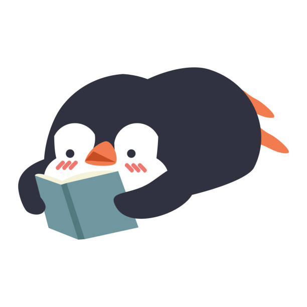 illustrazioni stock, clip art, cartoni animati e icone di tendenza di pinguino bugiardo lettura libro educazione - fairy penguin