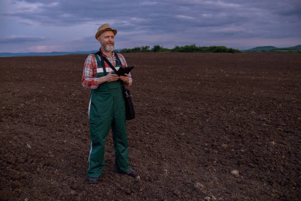 istock A farmer in a plowed field before sunrise. 1489126831