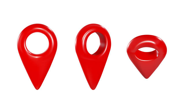istock Set of red markers or pins for gps navigation. front view, side view, top view. vector realistic 3d illustration. 1489133440