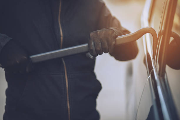 Thieves use shackles to break into stolen cars stock photo