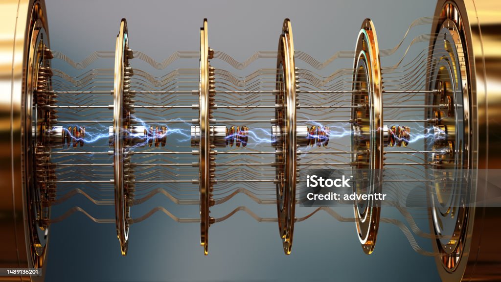 3d Illustration Of A Working Quantum Computer With Fictitious And ...