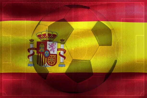 istock Spain flag - realistic waving fabric flag 1489138252