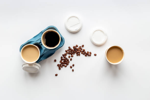 istock Takeaway coffee cups in cup holder. Many type of coffee 1489138597