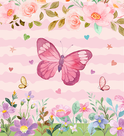 butterfly in the enchanted garden, watercolor Style