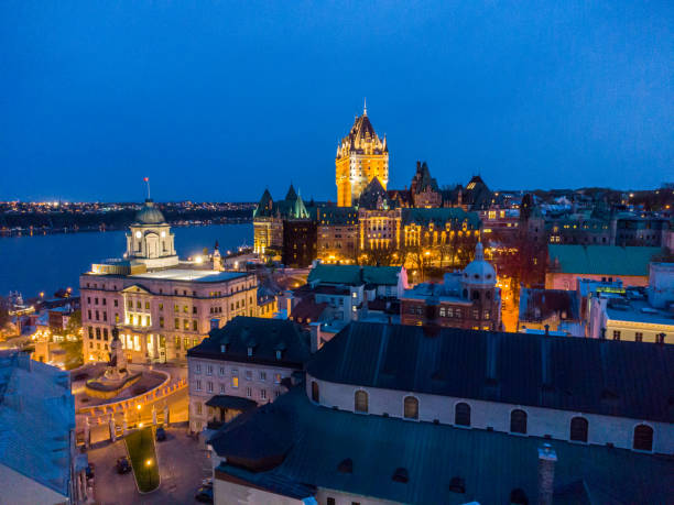 istock Aerial view of Old Quebec at night 1489141947