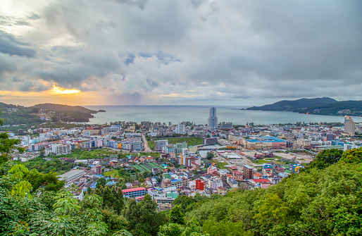 Landscape twilight city view with sunset in Phuket, Thailand.