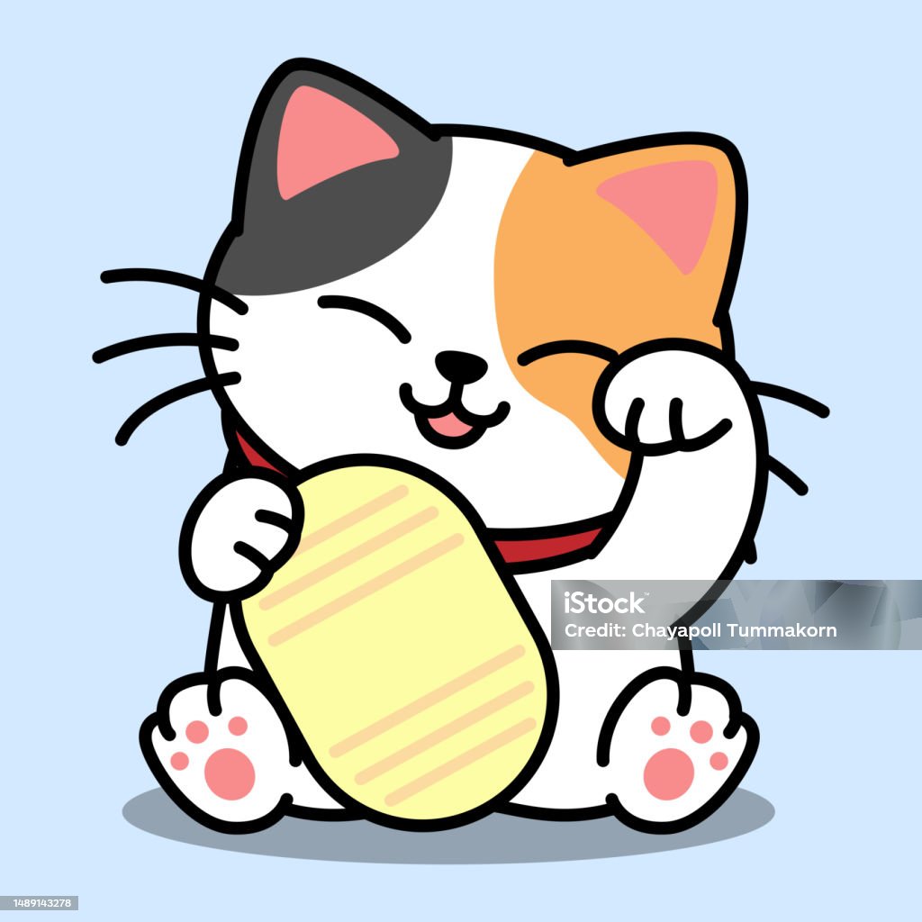 Vetores de Maneki Neko Kawaii Gato Sorte Desenhos Animados De Três