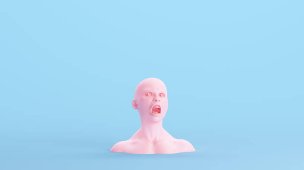 Pink Non-Binary Scream Gender Bust Tormented Stress Pain Face Head Blue Kitsch Background 3d illustration render digital rendering