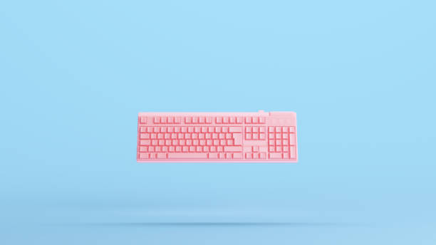 Pink Keyboard Online Youth Communication Technology Computer Blue Kitsch Background Pink Keyboard Online Youth Communication Technology Computer Blue Kitsch Background 3d illustration render digital rendering 21st century style stock pictures, royalty-free photos & images