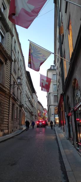 istock Street with flag 1489153268