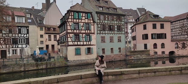 Image of a beautiful woman in the Petite France in Strasbourg