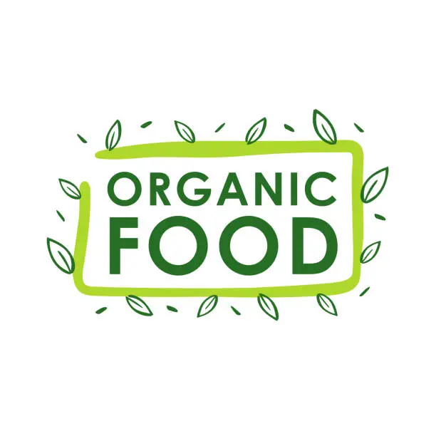 Vector illustration of Organic Food Label with Leafs