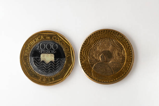 Colombia 1000 pesos isolated on a white background with the image of a turtle White background