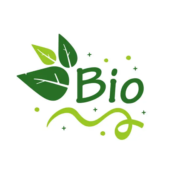 Vector illustration of Bio Label Badge with Leaves