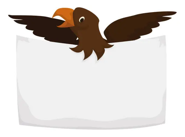 Vector illustration of Brown eagle behind a blank paper template, Vector illustration