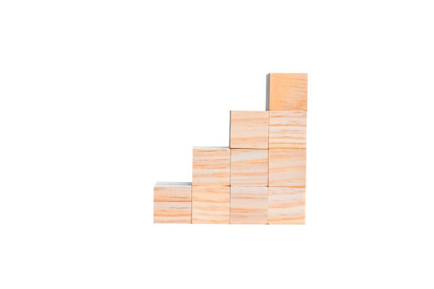 istock Stacking wooden blocks as steps  isolated on white background. Business concept for a successful growth process.clipping path 1489163492