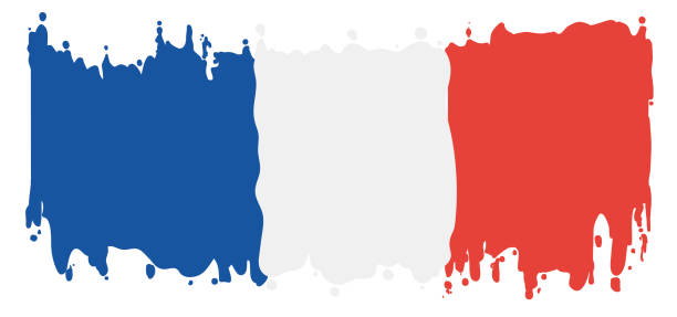 istock Paint splashes with French flag tricolor on white background, Vector illustration 1489163513