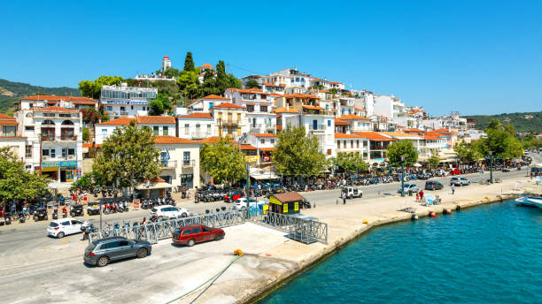 Skiathos town, Skiathos island, Sporades, Greece in summer morning.