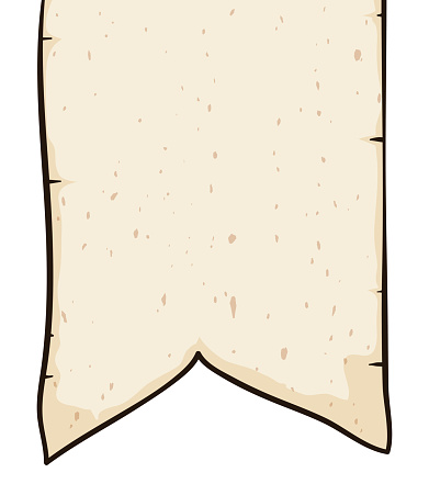 Template in the shape of a pennant, made of aged parchment paper. Cartoon style design on white background.