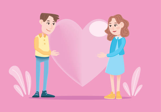 wektor romantycznej pary. - heart shape pink background cartoon vector stock illustrations