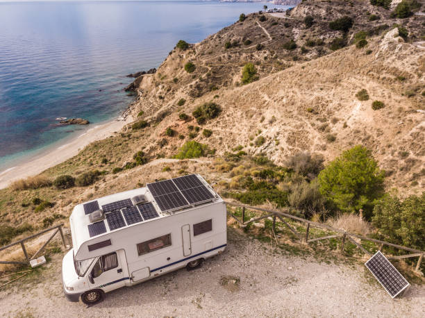 istock Rv camper on spanish coast. Aerial view 1489165549