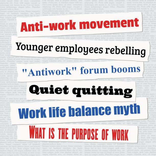 Antiwork movement news Antiwork movement news headlines. Newspaper clippings about young people quitting jobs. newspaper titles stock illustrations