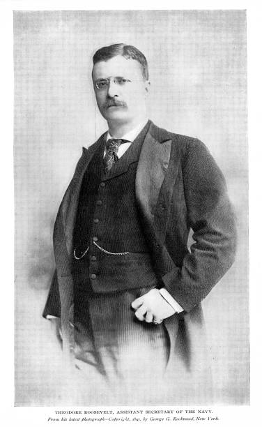 Theodore Roosevelt Photo Portrait, 26th President of the United States, 19-20th Century American History A portrait of Theodore Roosevelt (October 27, 1858-January 6, 1919), 26th U.S. President. Photo Illustration published 1897. Original edition is in my archives. Copyright expired and in Public Domain. theodore roosevelt us president stock illustrations