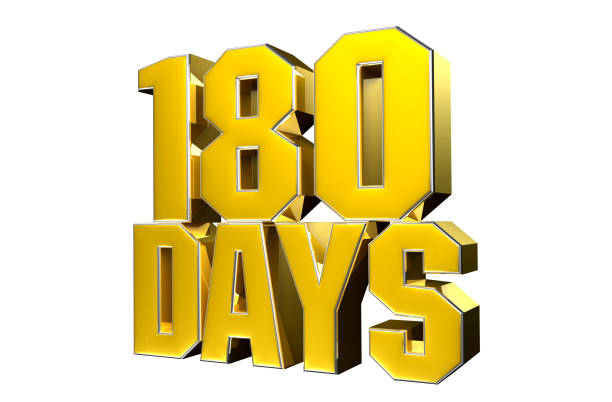 Number 180 days gold 3D illustration on white background have work path. Advertising signs. Product design. Product sales.
