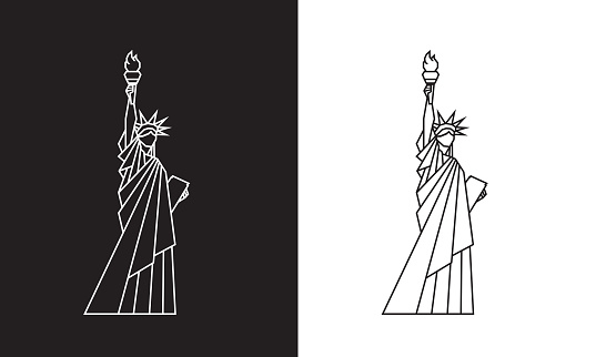 Statue of Liberty, Black and White, Outline, Icon