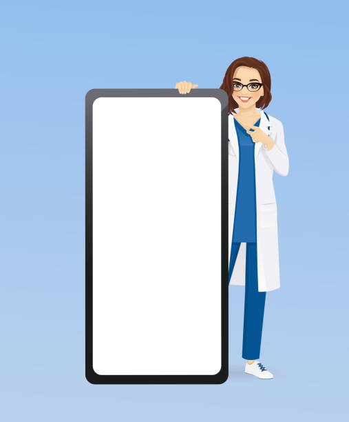 illustrazioni stock, clip art, cartoni animati e icone di tendenza di medico con telefono - nurse standing white background beauty