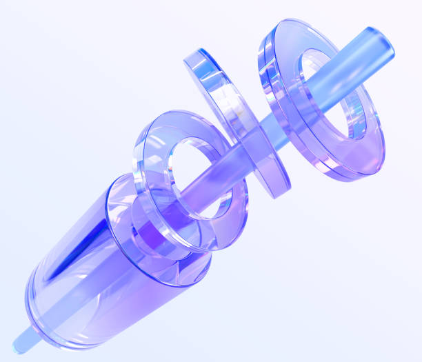 istock Holographic glass composition 3d render. Iridescent crystal geometric shapes with gradient texture in motion. Line with hollow cylinder, tube and rings, isolated digital art object 1489186659