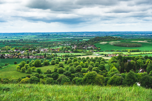 View across Bedfordshire with the rolling hills of Dunstable Downs and agricultural land in the foreground.