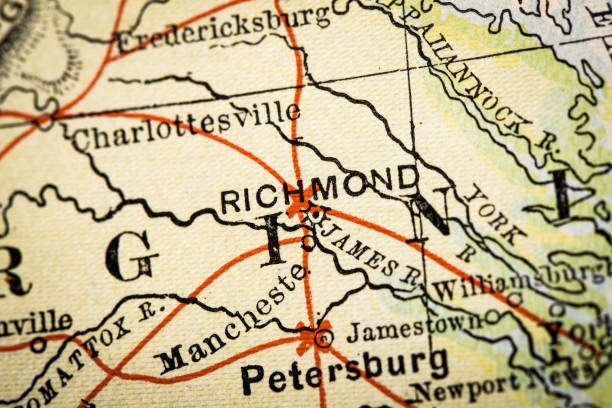 istock Antique atlas map macro closeup: Richmond, Virginia 1489190307