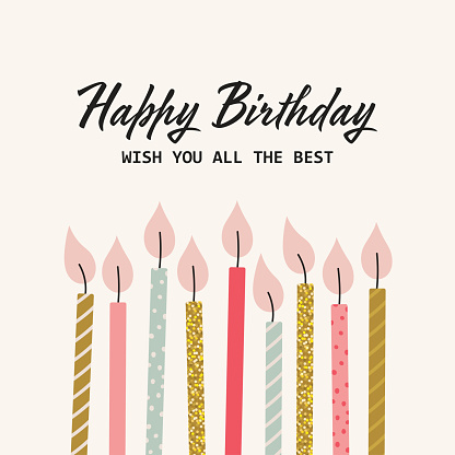 Happy Birthday greeting card with candles. Vector illustration in hand-drawn simple style