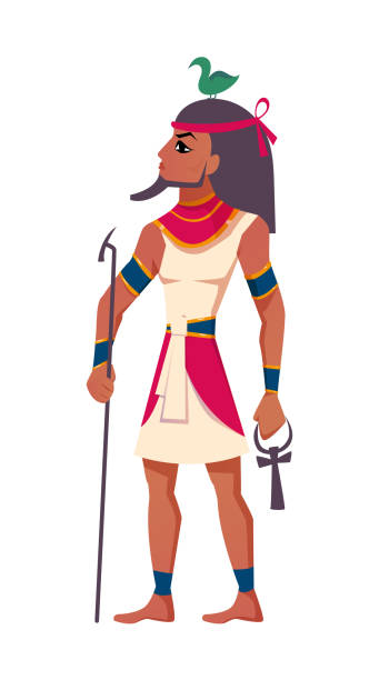 istock Flat ancient egyptian god Geb with sacred goose bird on head 1489192270